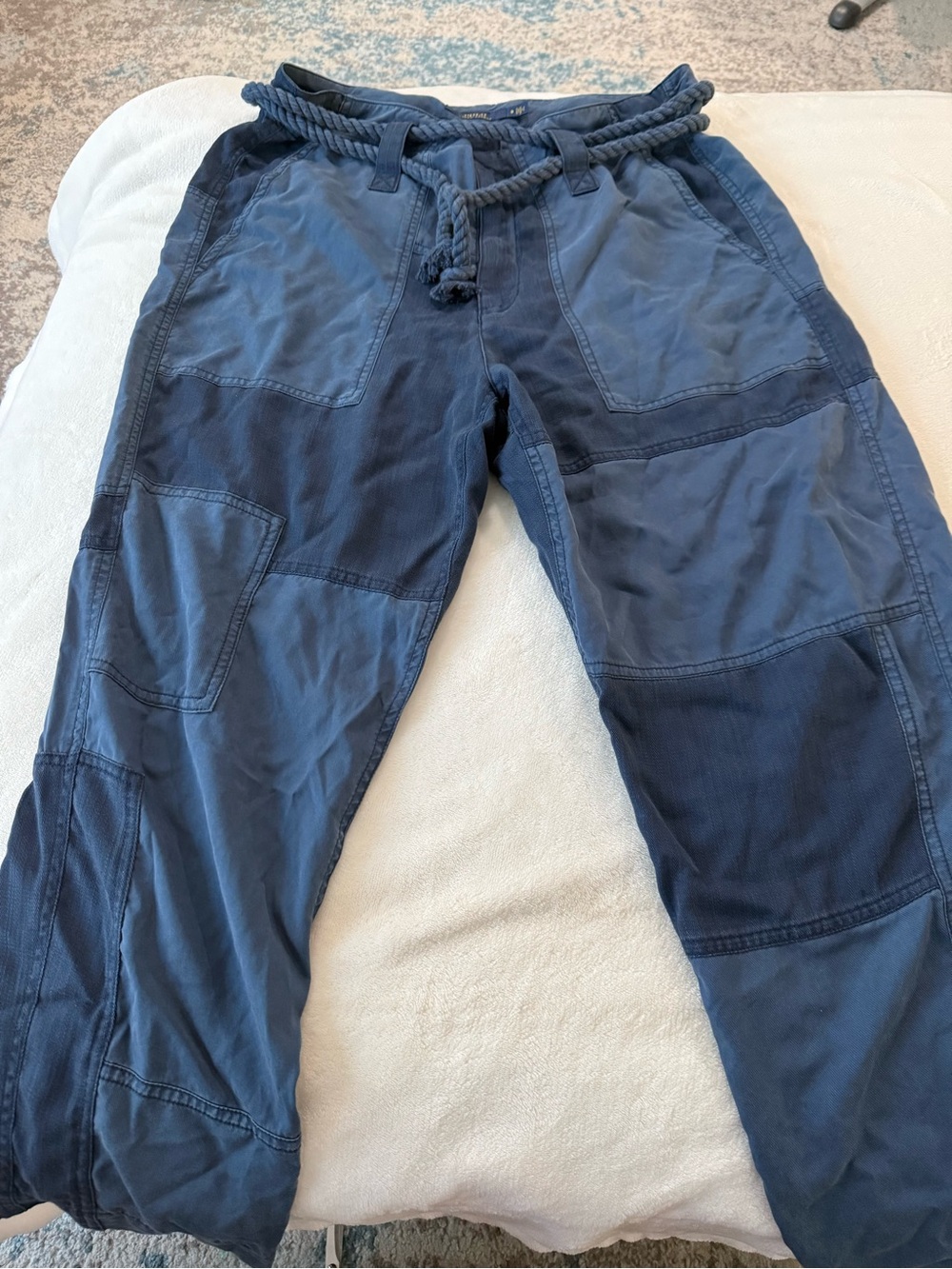 Ralph Lauren Patchwork Cargo Pants with Rope Belt - Navy Blue 8 d92